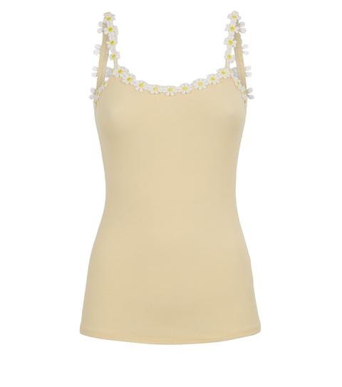 Pale Yellow Floral Daisy Trim Cami New Look