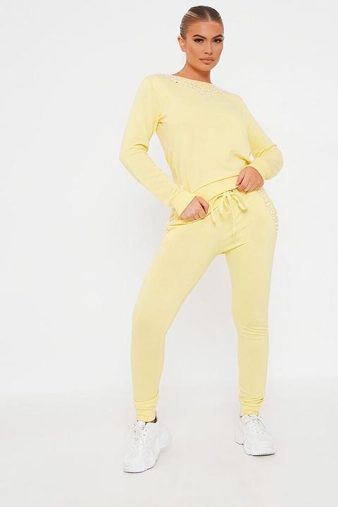 Yellow Embellished Sweater And Jogger Lounge Set , Yellow