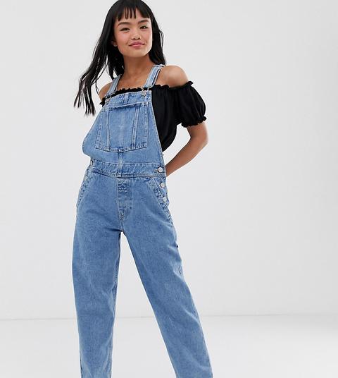 Asos Design Petite Denim Dungaree In Midwash-blue