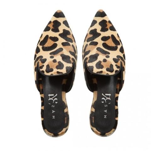 Mule Bosco Piel Efecto Potro Leopardo Con Ribete Piel Negra