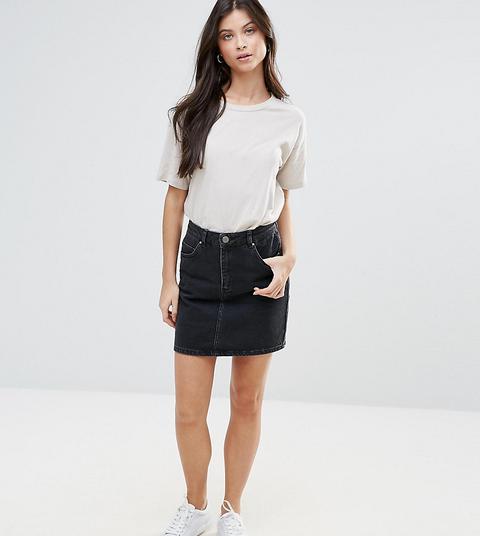 Asos Design Petite - Gonna Di Jeans Originale A Vita Alta Nero Délavé - Nero