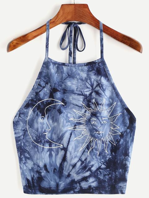 Top Crop A Collo Halter In Stampa Tie Dye