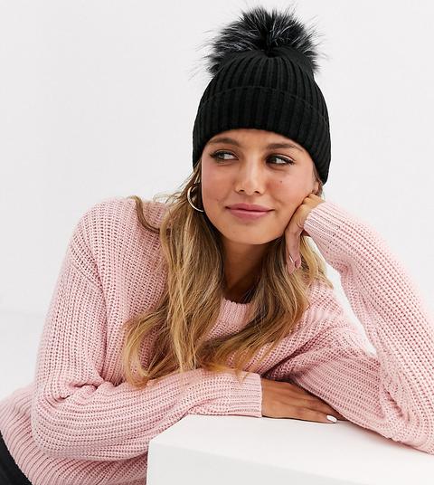 Stitch & Pieces Exclusive Black Beanie Hat With Pom