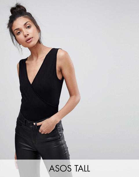 Asos Tall - Top Con Incrocio Su Fronte E Retro - Nero