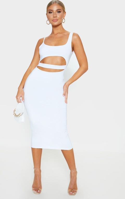 White slinky cheap midi dress