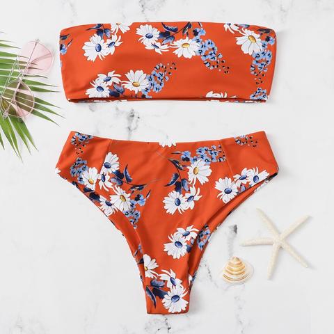 Set Bikini Bandana Con Stampa Floreale E Vita Alta