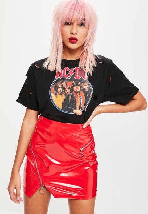 Red Vinyl Zip Detail Mini Skirt