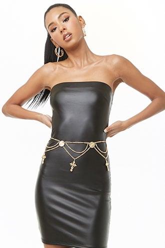 Forever 21 Cross Pendant Chain Waist Belt Gold