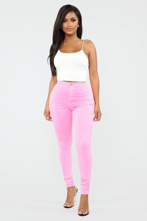 Super High Waist Color Skinnies - Neon Pink