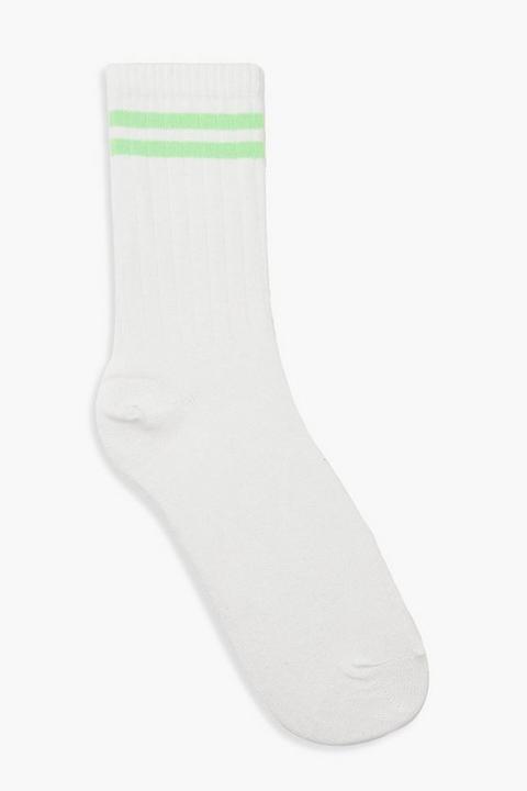 Womens Neon Sports Stripe Socks - White - One Size, White