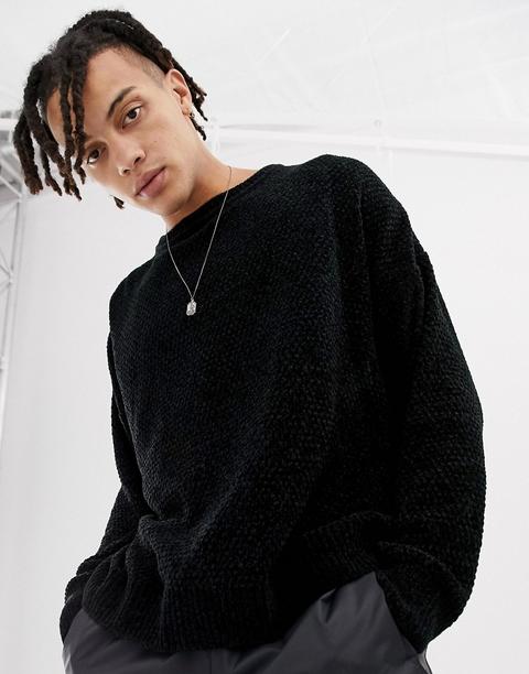 Mennace - Maglione Nero In Ciniglia - Nero