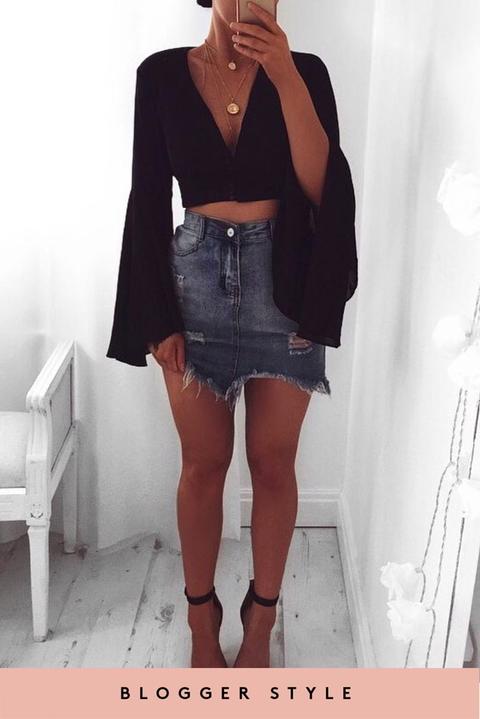 Faye Ripped Denim Mini Skirt