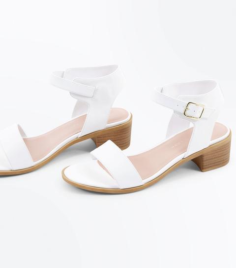 Wide Fit White Low Block Heel Sandals New Look