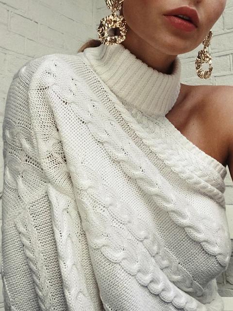 one shoulder cable knit sweater