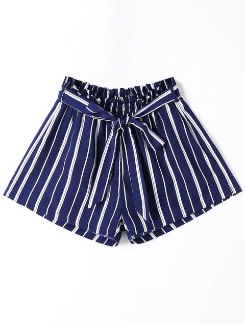 Pantaloncini Larghi A Righe Con Cintura Annodata