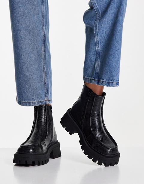 Asos Design Anaconda Chunky Loafer Boots In Black Snake