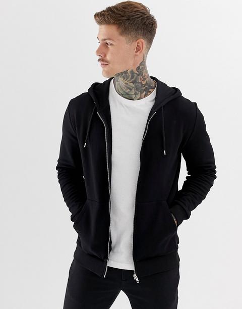 Sudadera Negra Con Capucha Y Cremallera De Asos Design