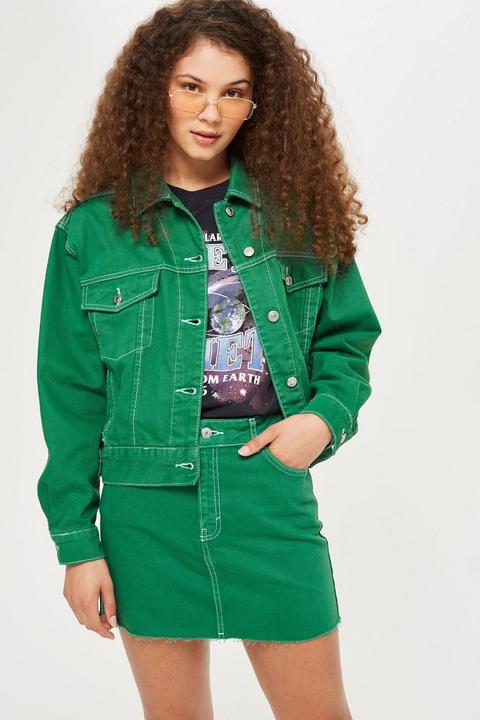 Green Boxy Denim Jacket