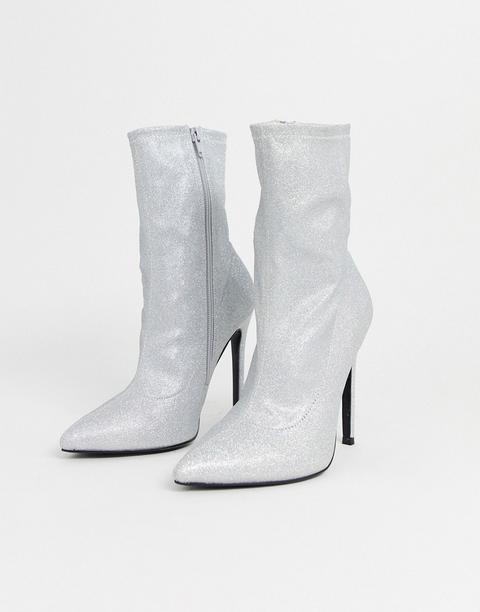 Asos Design - Esmerelda - Bottines Souples À Talons Hauts - Éclat Argent