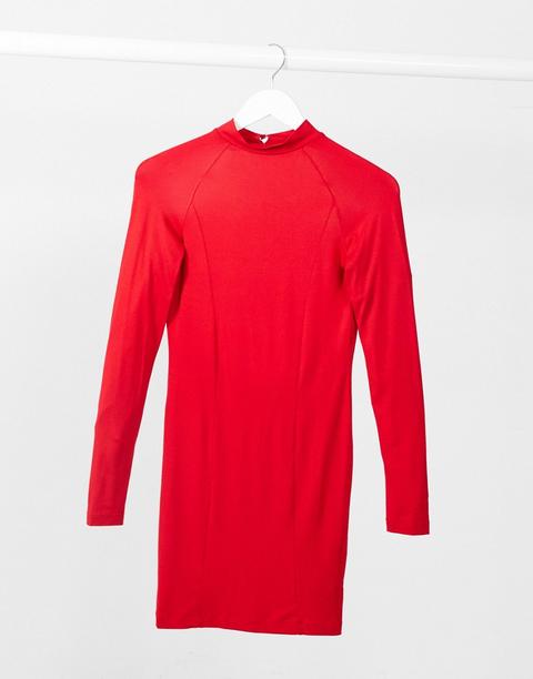 Asos Design Long Sleeve Sexy Back Mini Dress In Red