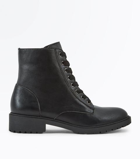 Black Chunky Lace Up Boots New Look