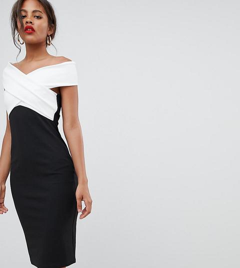 City Goddess Tall - Vestito Midi Con Incrocio Davanti Bianco E Nero - Multicolore