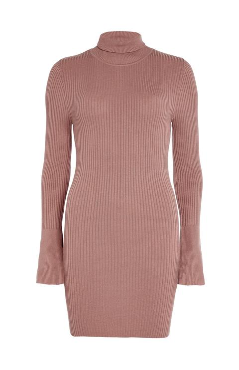 Blush Flared Sleeve Roll Neck Dress