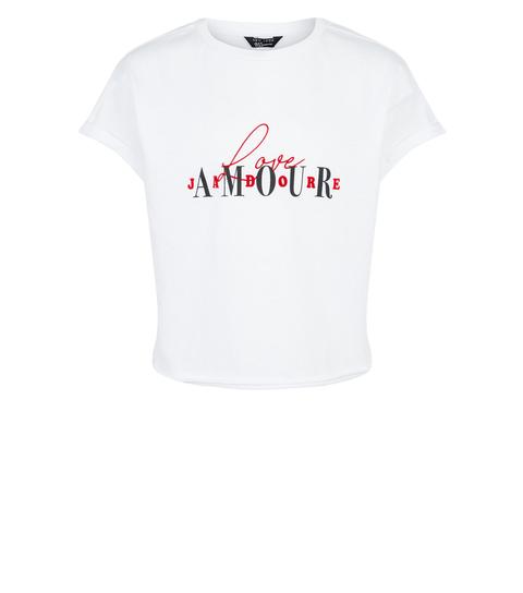 Girls White Love Amour Flocked Slogan T Shirt New Look From New Look On 21 Buttons