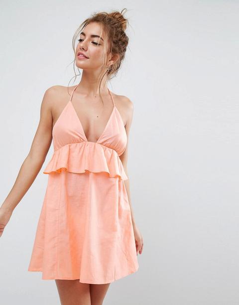 Vestido Playero Con Cuello Halter Y Volante De Asos