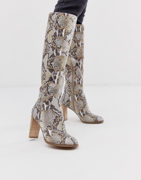 Asos Design Clover Premium Leather Knee High Boots In Snake-multi