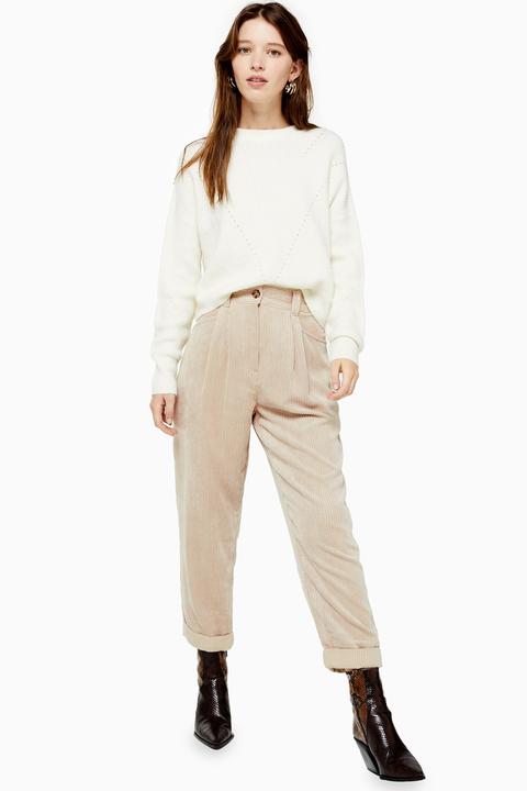 Womens Stone Casual Corduroy Tapered Trousers - Stone, Stone