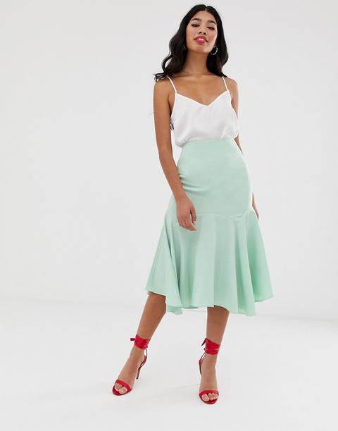 Falda Midi De Satén Con Detalle De Costuras De Asos Design-verde