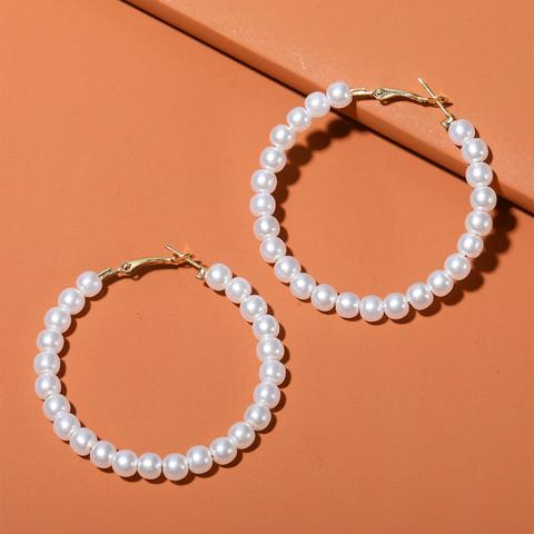 Faux Pearl Decor Hoop Earrings