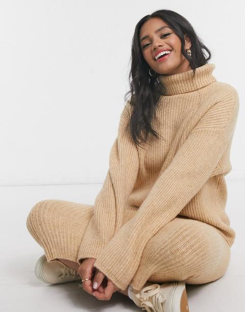 Asos Design Fluffy Roll Neck Longline Jumper-neutral