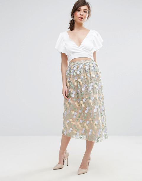 Falda Midi Con Bordado Floral De True Violet
