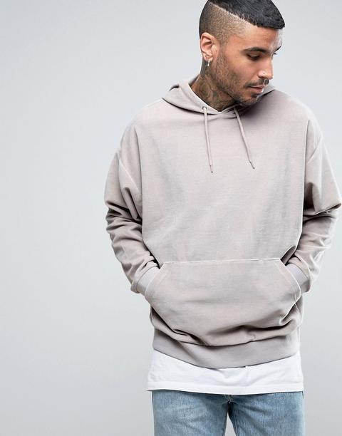 Asos - Felpa Oversize In Velour Grigio Con Cappuccio - Grigio