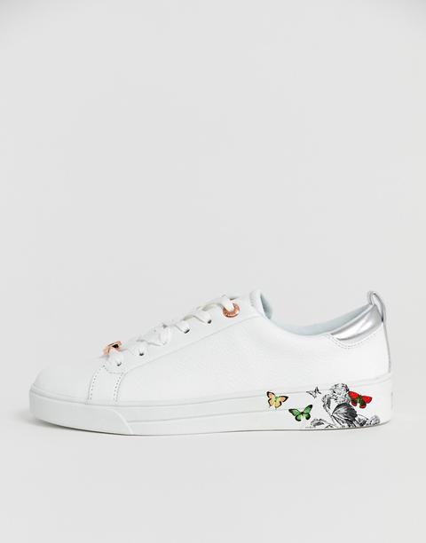 Ted Baker White Leather Floral Trainers 