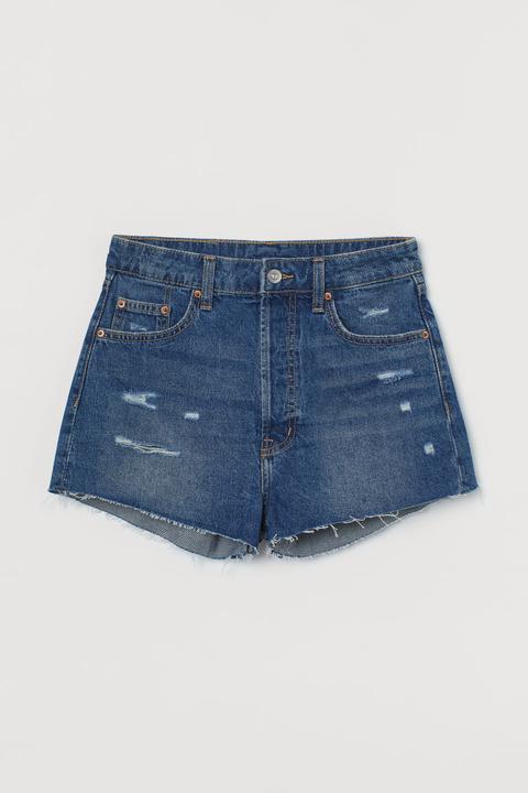 Slim High Denim Shorts - Azul