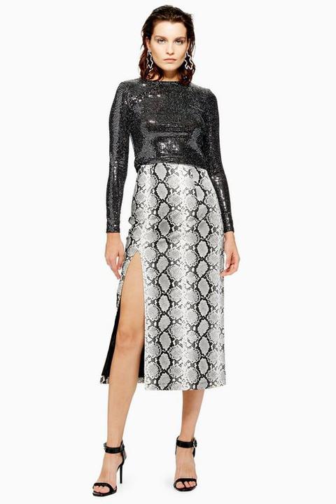 Womens Snake Print Leather Look Pencil Skirt - Monochrome, Monochrome