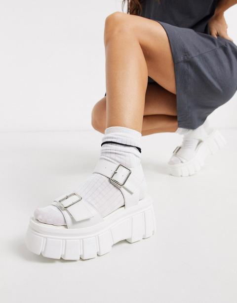 Truffle Collection Chunky Flatform Heeled Sandals In White