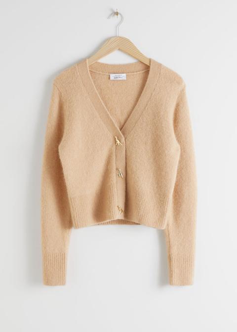 Dinosaur Button Knit Cardigan - Beige