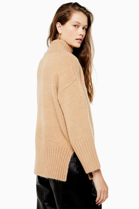camel funnel neck jumper