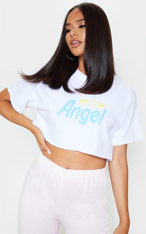 White Angel Slogan Crop T Shirt