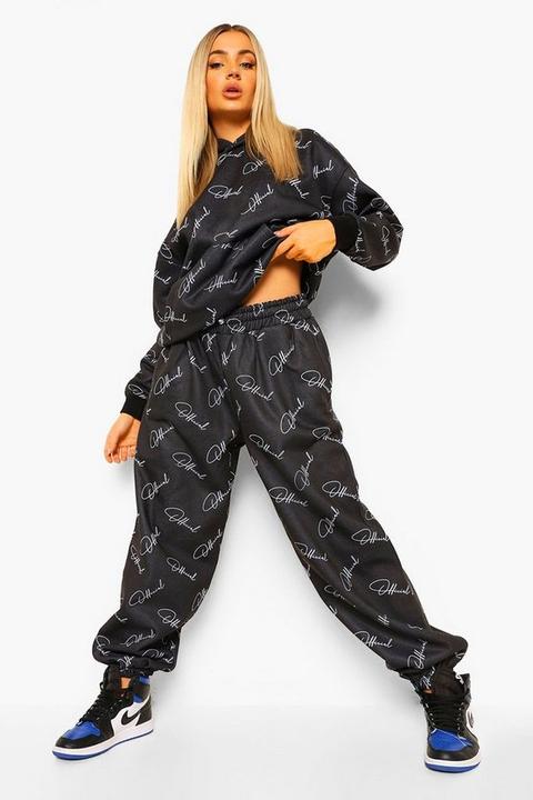 Womens Official All Over Print Hooded Tracksuit - Black - S, Black