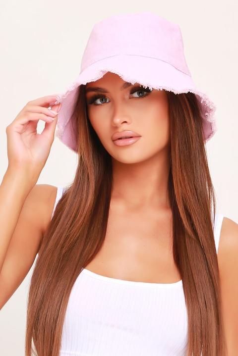 pink denim bucket hat