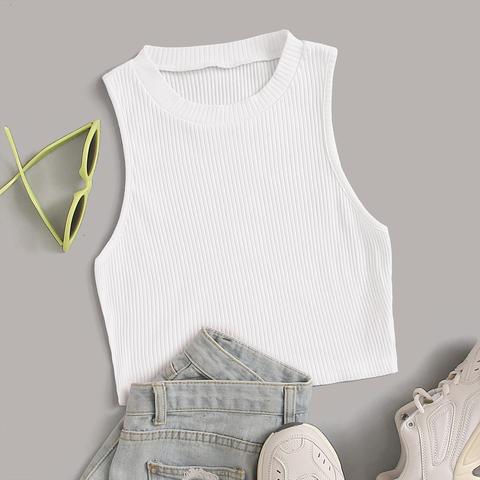 Solid Ribbed Cropped Tank Top