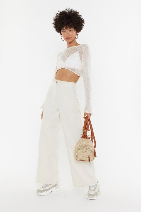 Womens High Waisted Wide Leg Linen Trousers