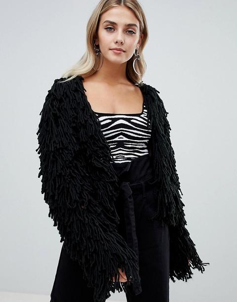 Missguided - Cardigan A Pelo Lungo Nero - Nero