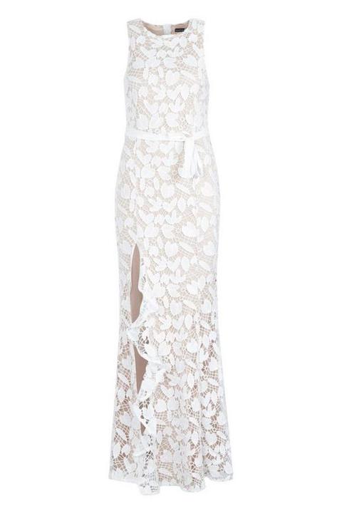 Lace ruffle 2024 split maxi dress