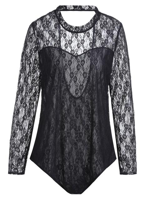 Plus Size Open Back Floral Lace Bodysuit - Black - 5xl